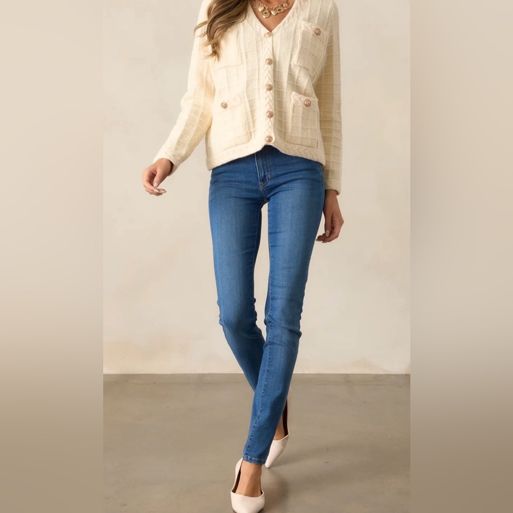 NWT Entro Structured Button Front Cardigan w/Gold Buttons. Classic! Size L - Picture 3 of 11